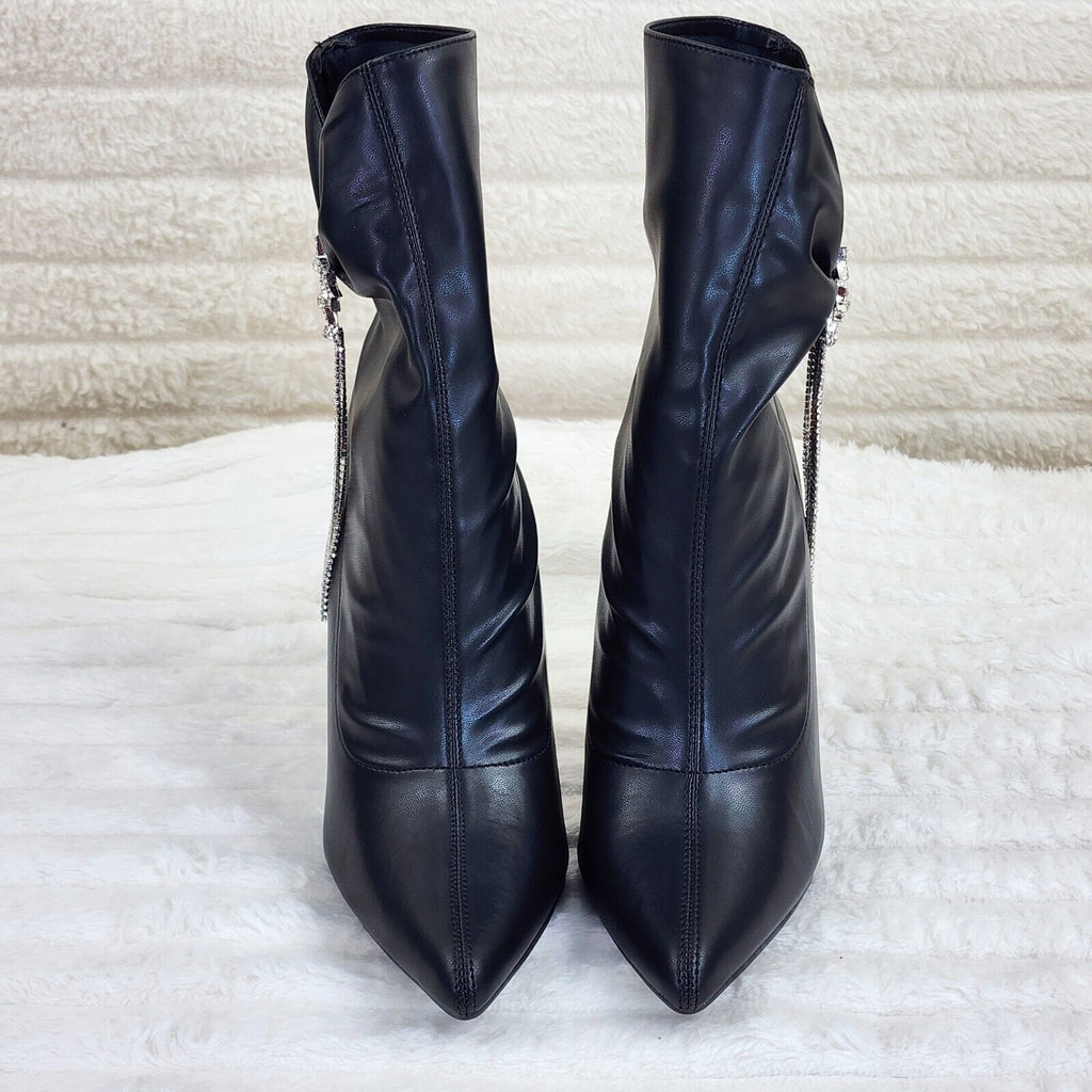 Sherry Black Pull on Drape Rhinestone Pendent High Heel Ankle Boots - Totally Wicked Footwear