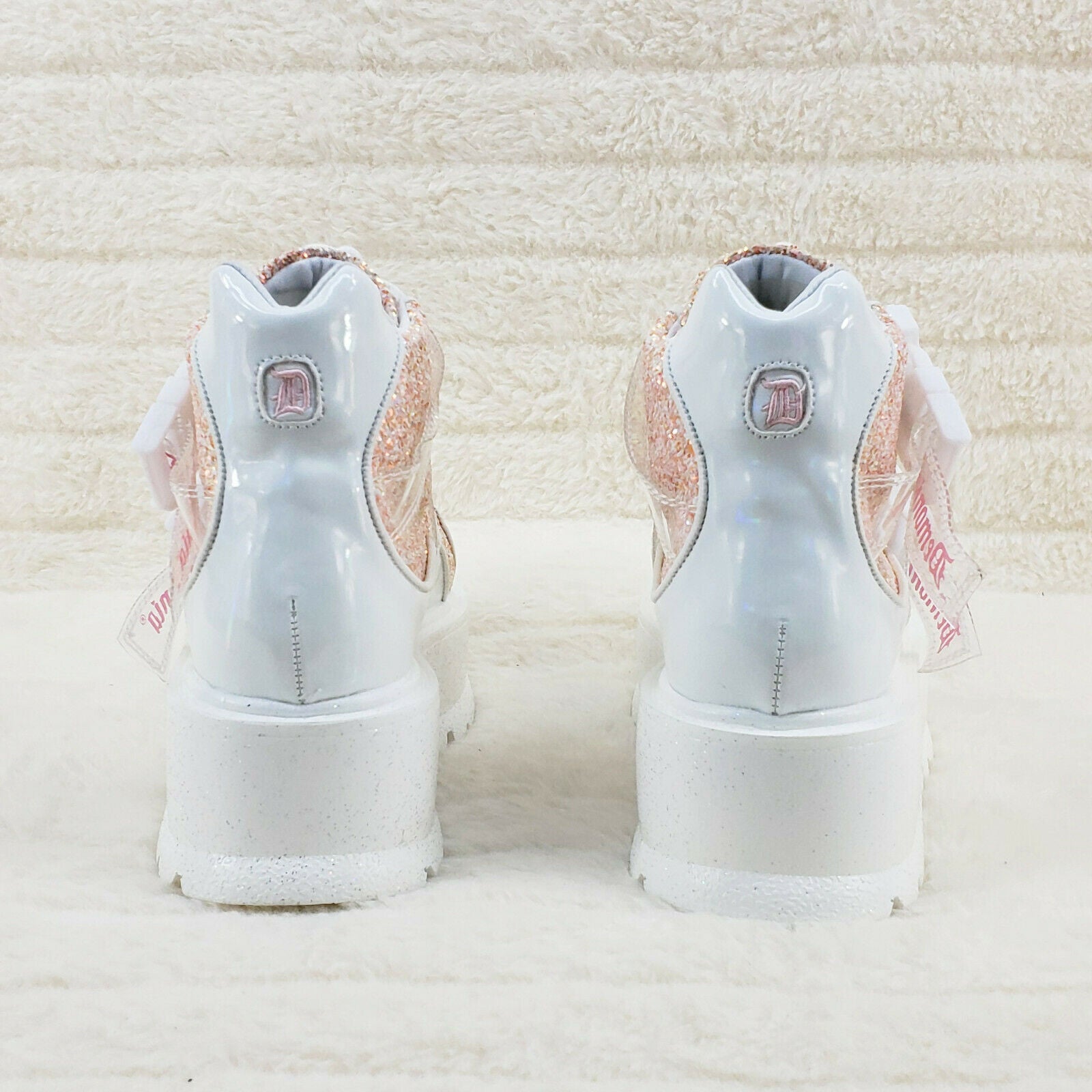 Slacker 50 White Pink Glitter Platform Sneaker Ankle Boots - Totally Wicked Footwear