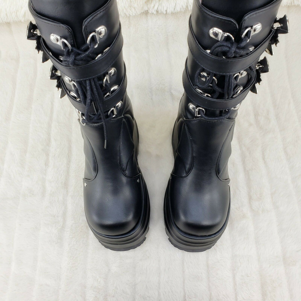Wave 150 Bat Wing 6" Platform Goth Mid Calf Boots Black Matte In House - Totally Wicked Footwear