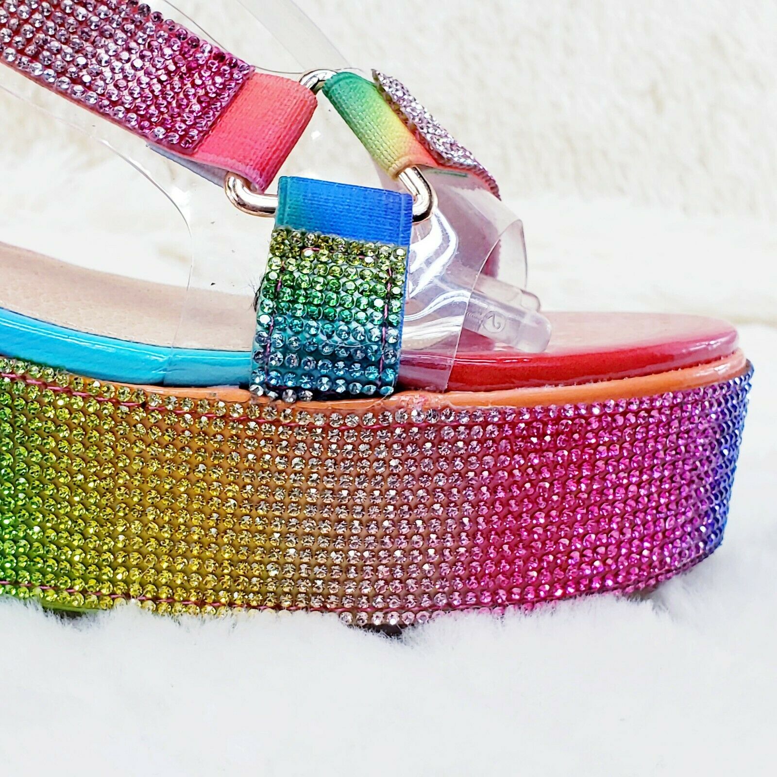 2" Flatform Harness Strap Rainbow Rhinestone Sandals Comfy New Shoes Restocked - Totally Wicked Footwear