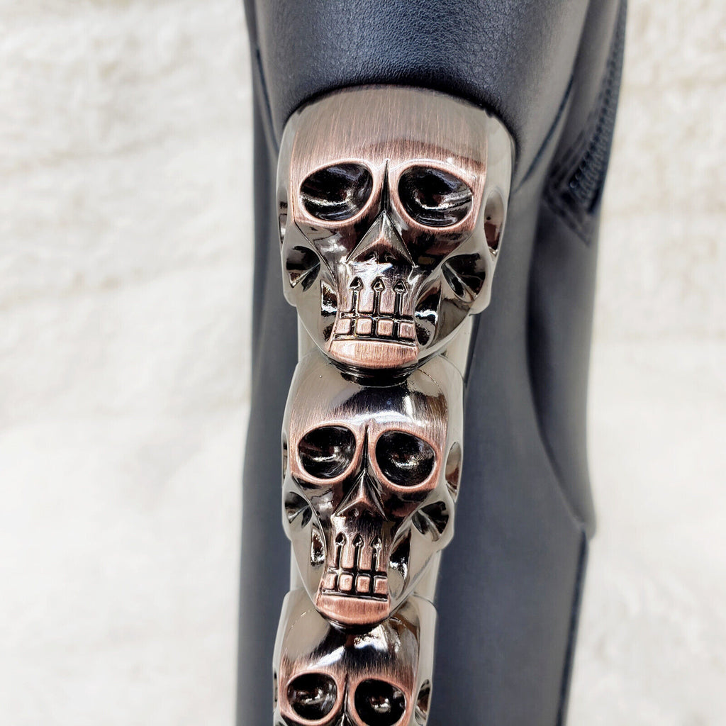 Voodoo 1005 Brush Metal Skull Stacked 7" High Heel Platform Boots IN HOUSE NY - Totally Wicked Footwear
