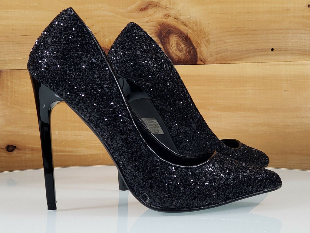 Eliza Strappy Block High Heels with Glitter Detail Strap in Black | ikrush