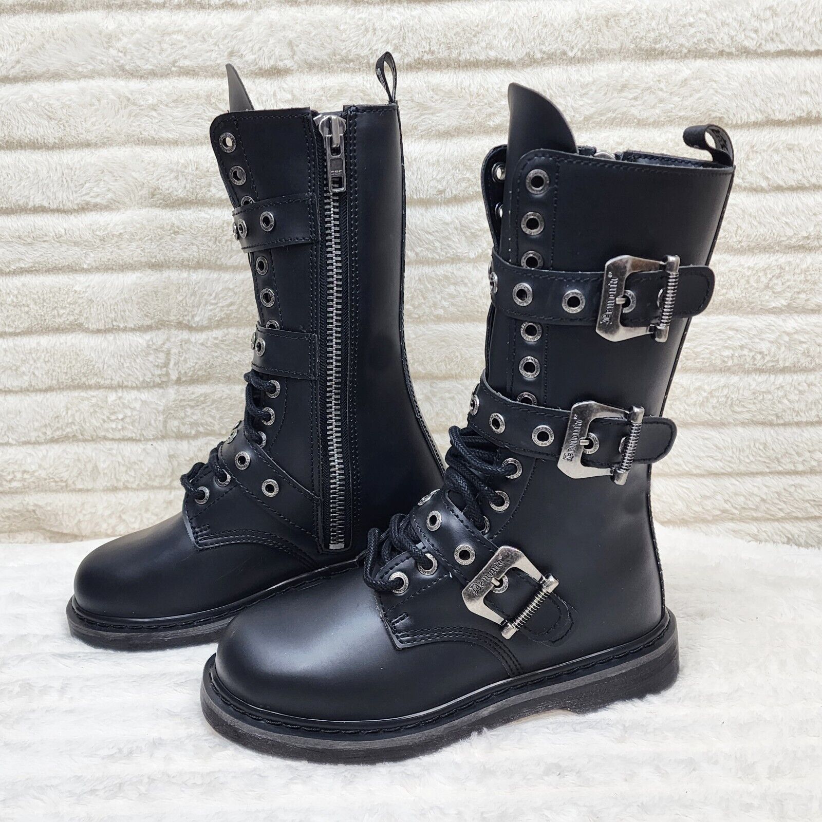 Brand Women's Hollow Ankle Boots Black Gothic Biker Boots Cosplay