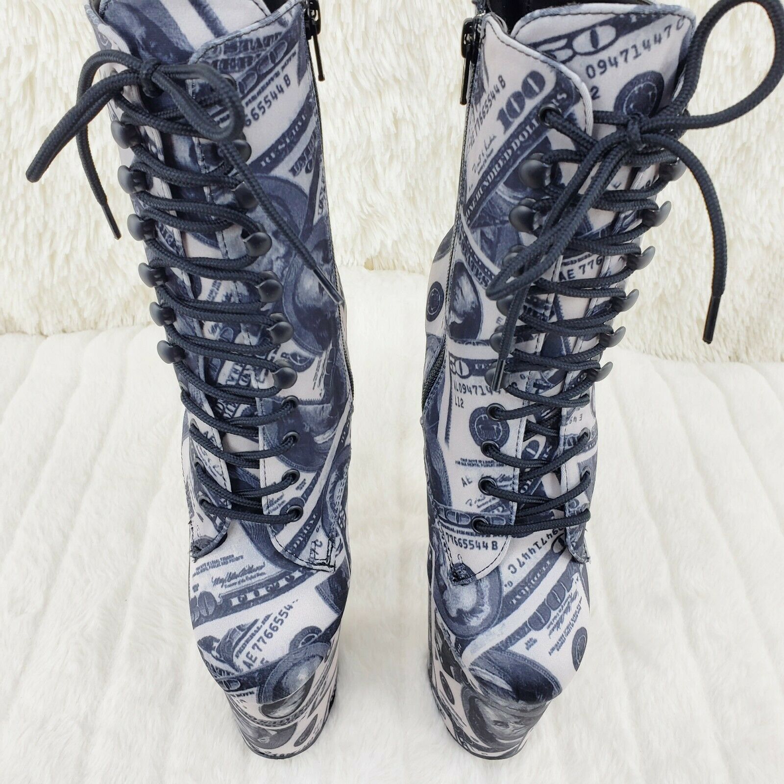 Flamingo 1020DP Money Print Platform 8" High Heel Lace Up Ankle Boots 6-12 NY - Totally Wicked Footwear