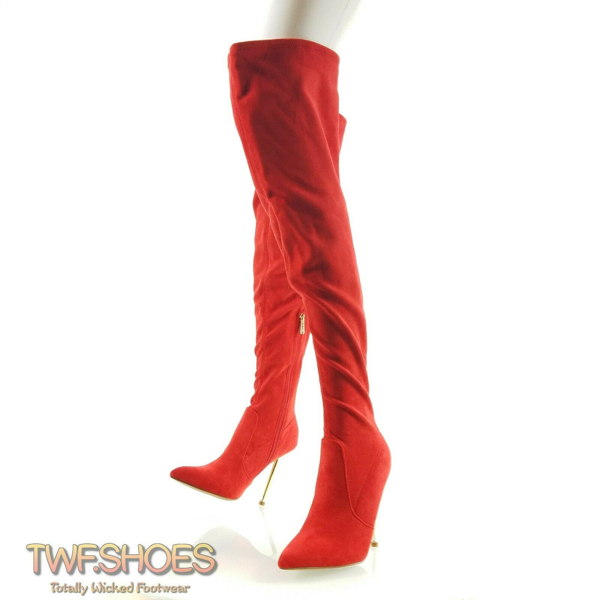 CR Holden Red Stretch Faux Suede Wide Top 4.5