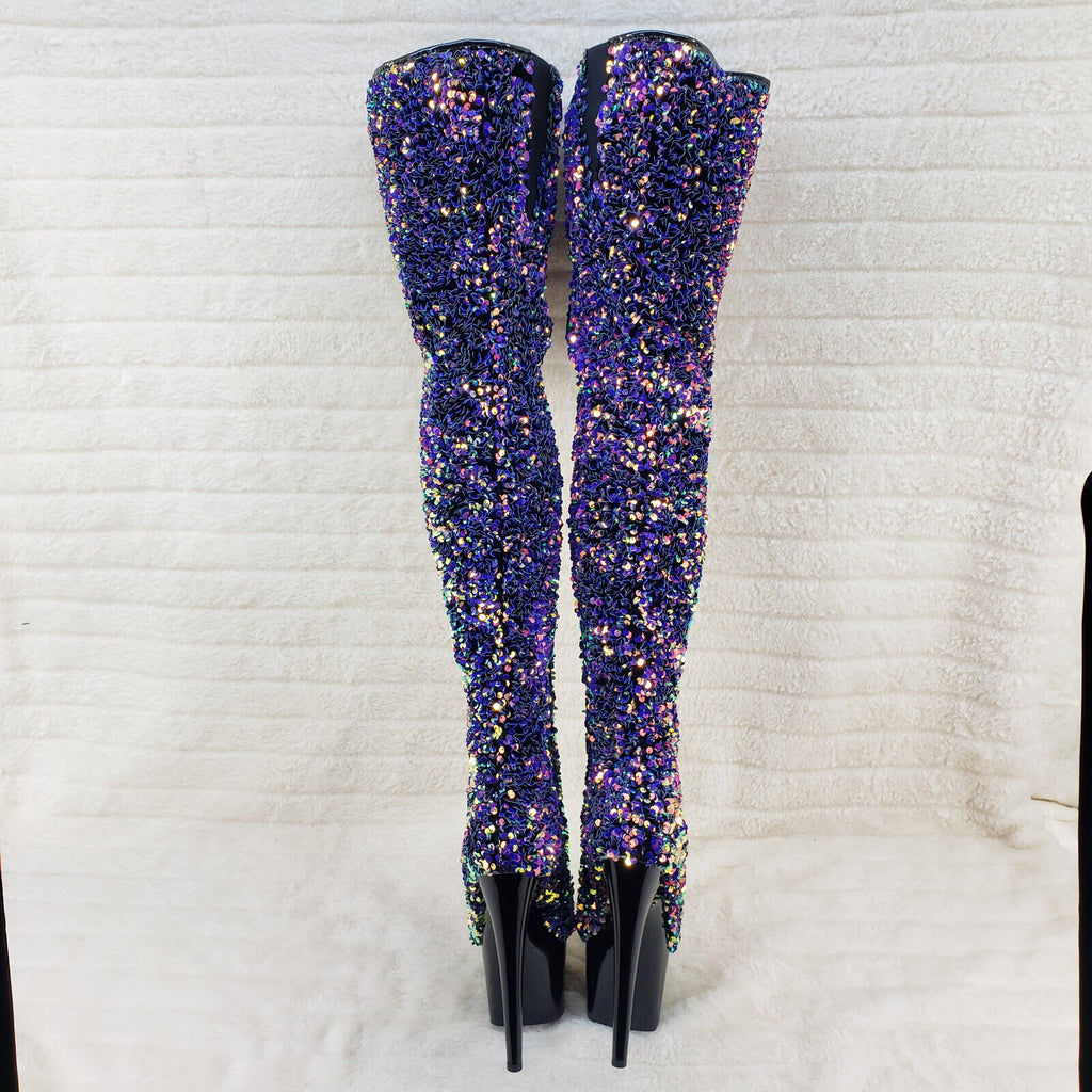 Adore 3020 Purple Multi Sequin High Heel Platform Thigh High Boots US Sizes NY - Totally Wicked Footwear