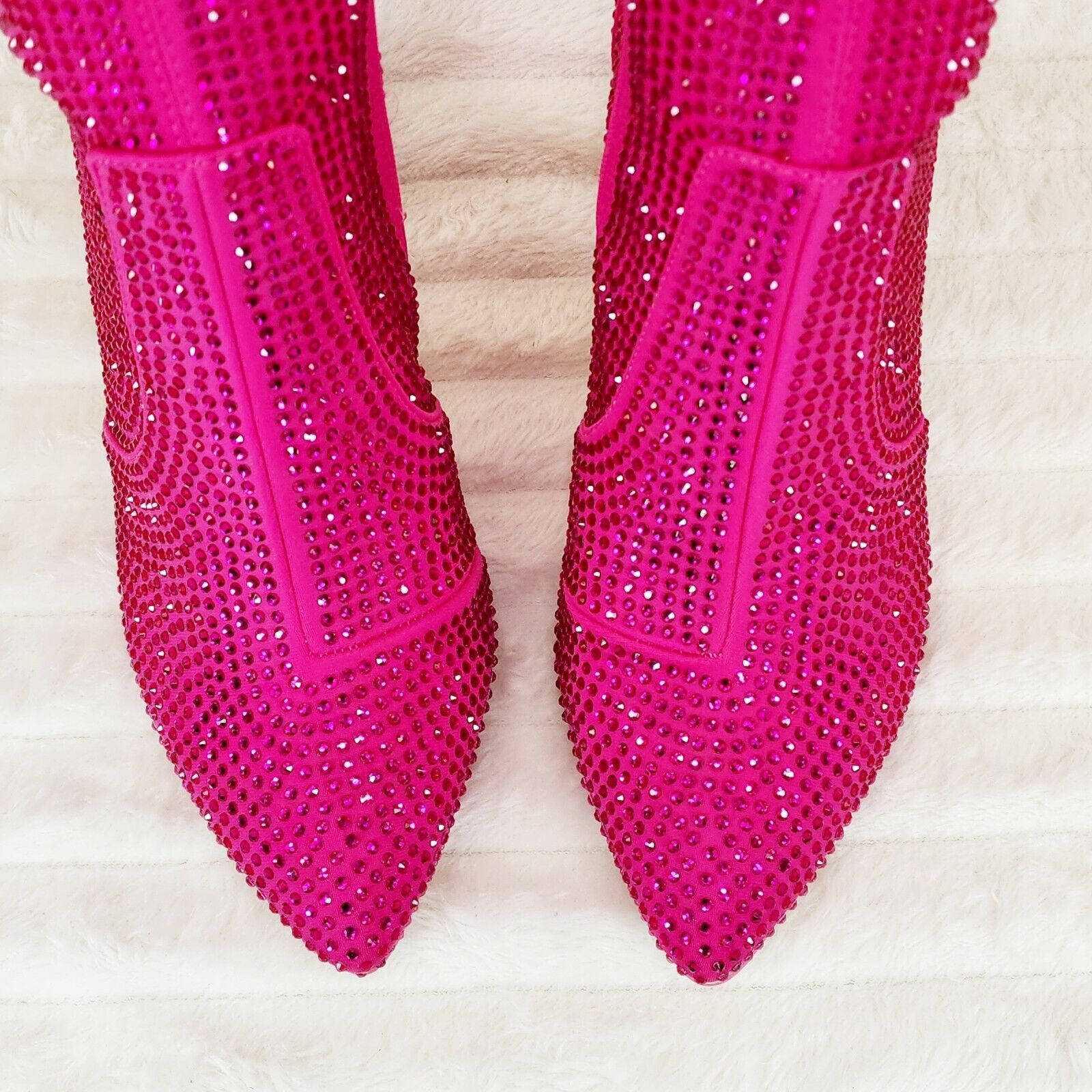 Stunning Fuchsia Hot Pink Stretch Rhinestone Ankle Boots 3.5" Heels - Totally Wicked Footwear