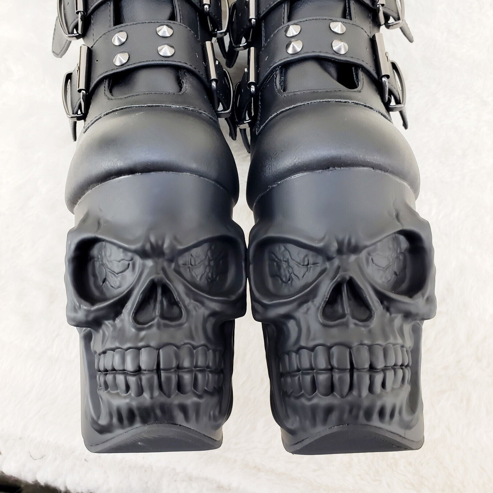 Rapture Black Matte Skull & Bones 8" High Heel Platform Boots IN HOUSE NY 1052 - Totally Wicked Footwear