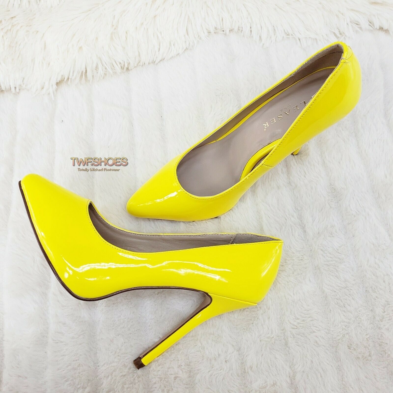 Amuse 20 Neon Yellow Patent 5" High Heel Shoes Pumps NY - Totally Wicked Footwear