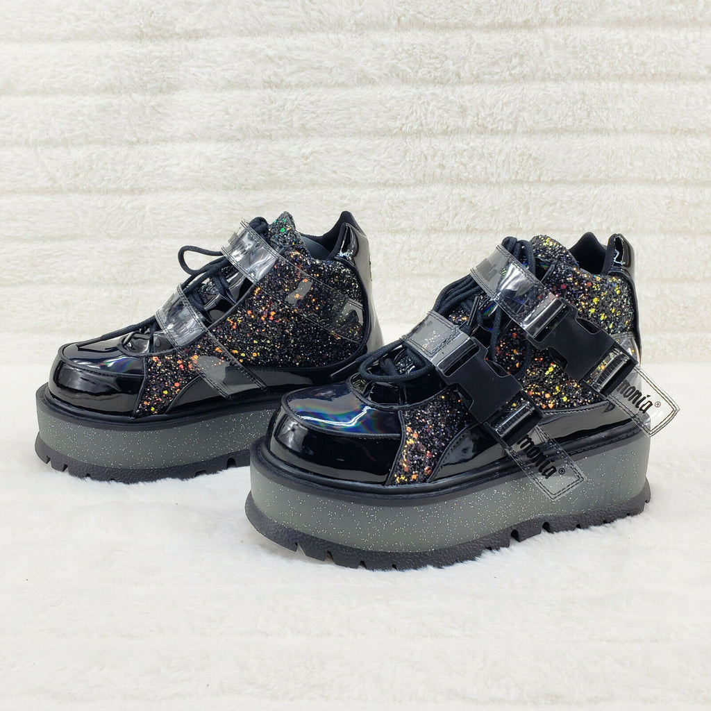 Slacker 50 Black Multi Glitter Platform Sneaker Ankle Boots - Totally Wicked Footwear