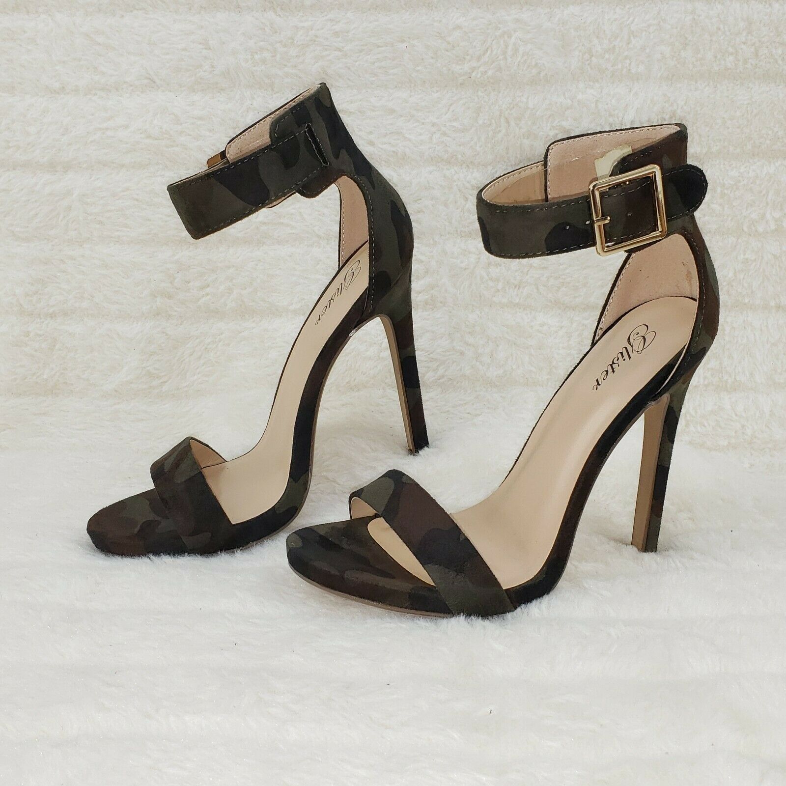 Sexy Faux Suede Camo Ankle Strap 4.5" High Heel Shoes Heels Glister - Totally Wicked Footwear