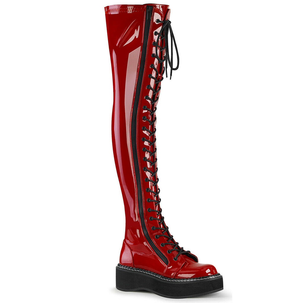 Emily 375 Red Stretch Patent  2" Platform Goth Punk Thigh Boots US Size 12 NY - Totally Wicked Footwear