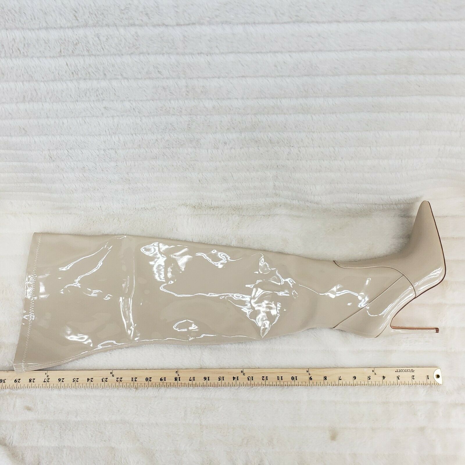 Bad Girlz Off White Patent Wide Top Thigh High Boots 4.5" Heels - Totally Wicked Footwear