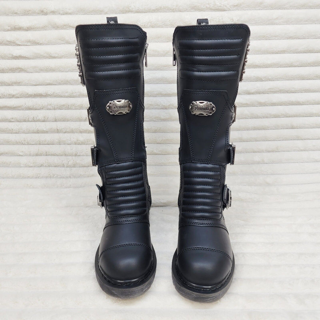 Bolt 405 Goth Combat Biker Knee Boots Black Matte Men Sizes IN HOUSE NY DEMONIA - Totally Wicked Footwear
