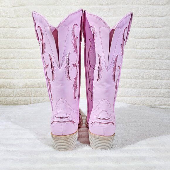 Dazzle Darlings Baby Pink Glitter Inset Cowboy Cowgirl Pull On Mid Calf Boots - Totally Wicked Footwear
