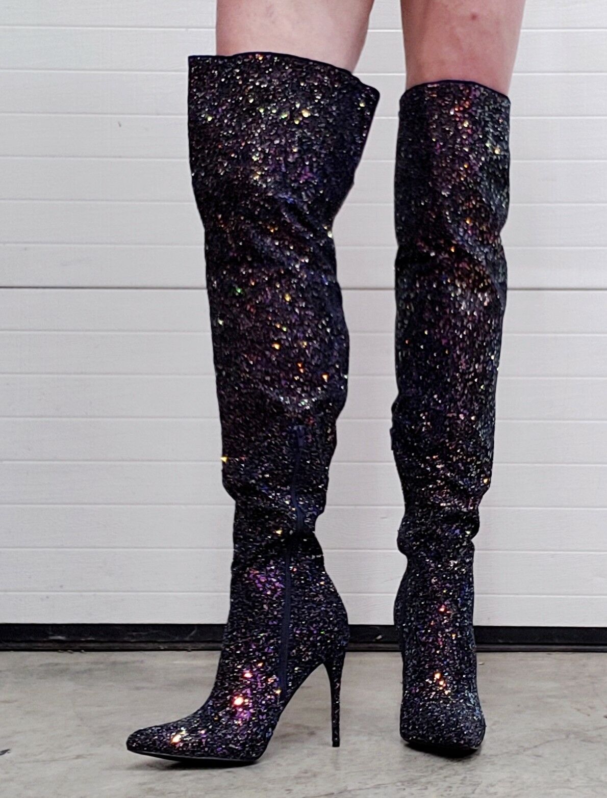 Courtly 3015 Black Multi Color Glitter Thigh High Boots 5" High Heel 6 - 14 - Totally Wicked Footwear