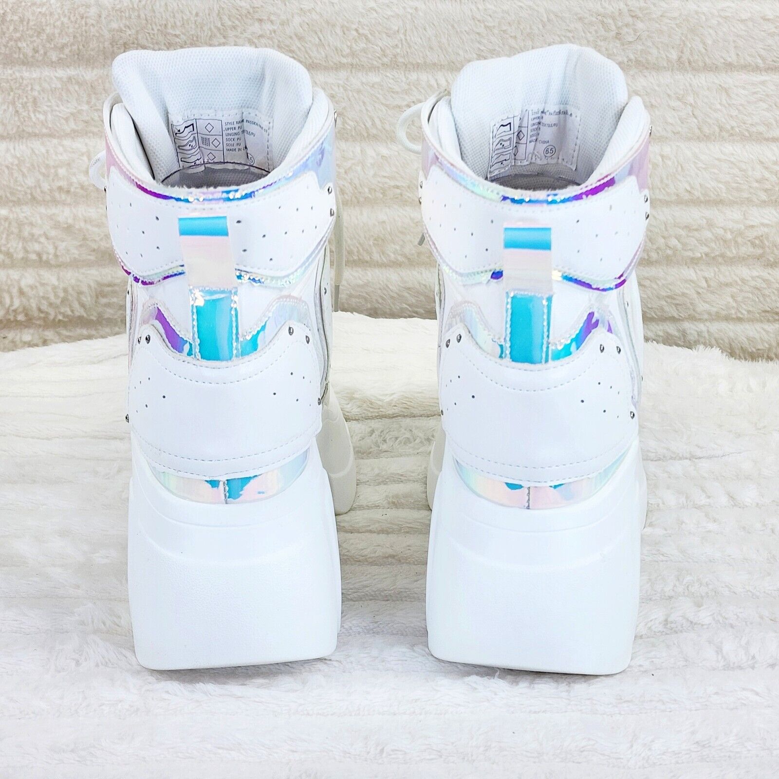 Wang Mangosteen / Passion Lace Up Hidden Wedge Women's Combat Sneakers White - Totally Wicked Footwear