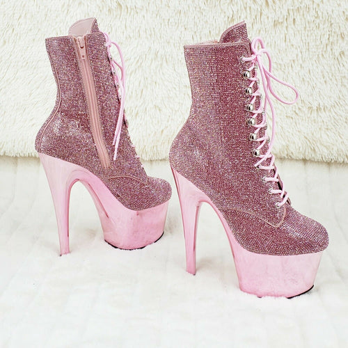 Adore 1020CHRS Bejeweled Lace Up 7" High Heel Chrome Platform Ankle Boots NY - Totally Wicked Footwear