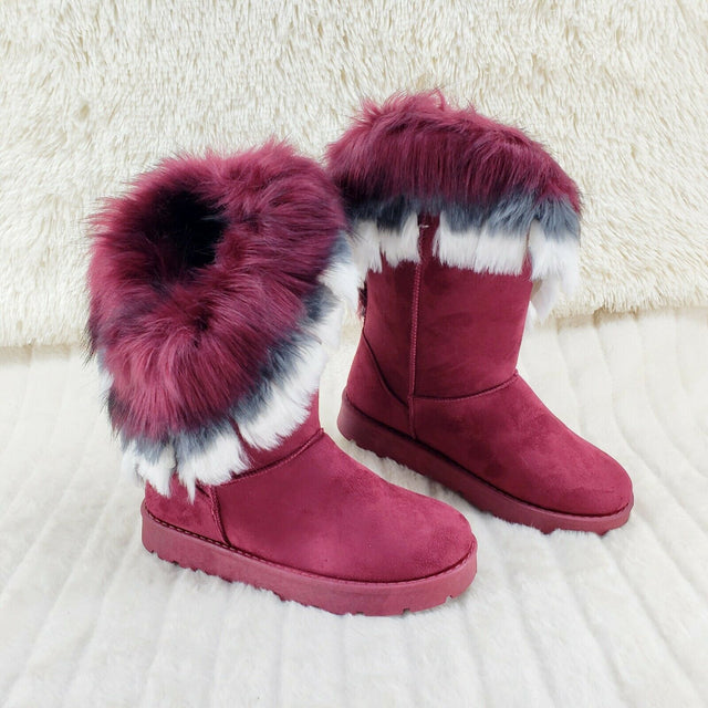 Chi Chi Furry Burgundy Faux Fur Lined Flat Winter Boots US Women's 7-11 - Totally Wicked Footwear
