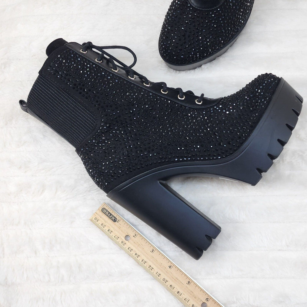 Barri Black Rhinestone Chunky Heel Platform Ankle Boots - Totally Wicked Footwear
