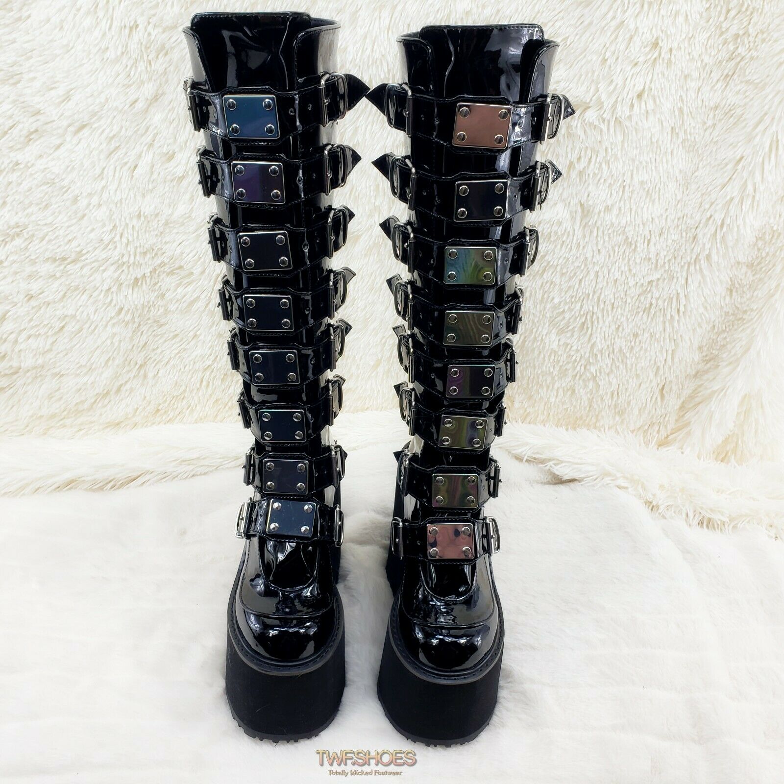 Swing 815WC Black Patent Wide Calf Goth Punk Rave Knee Boot 5.5" Platform NY - Totally Wicked Footwear