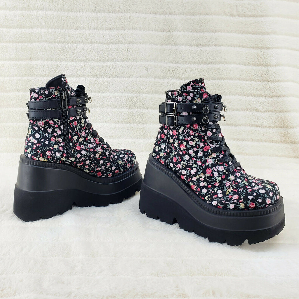 Shaker 52ST Black Floral Platform 4.5" Wedge Heel Ankle Boots Size 6-12 NY - Totally Wicked Footwear