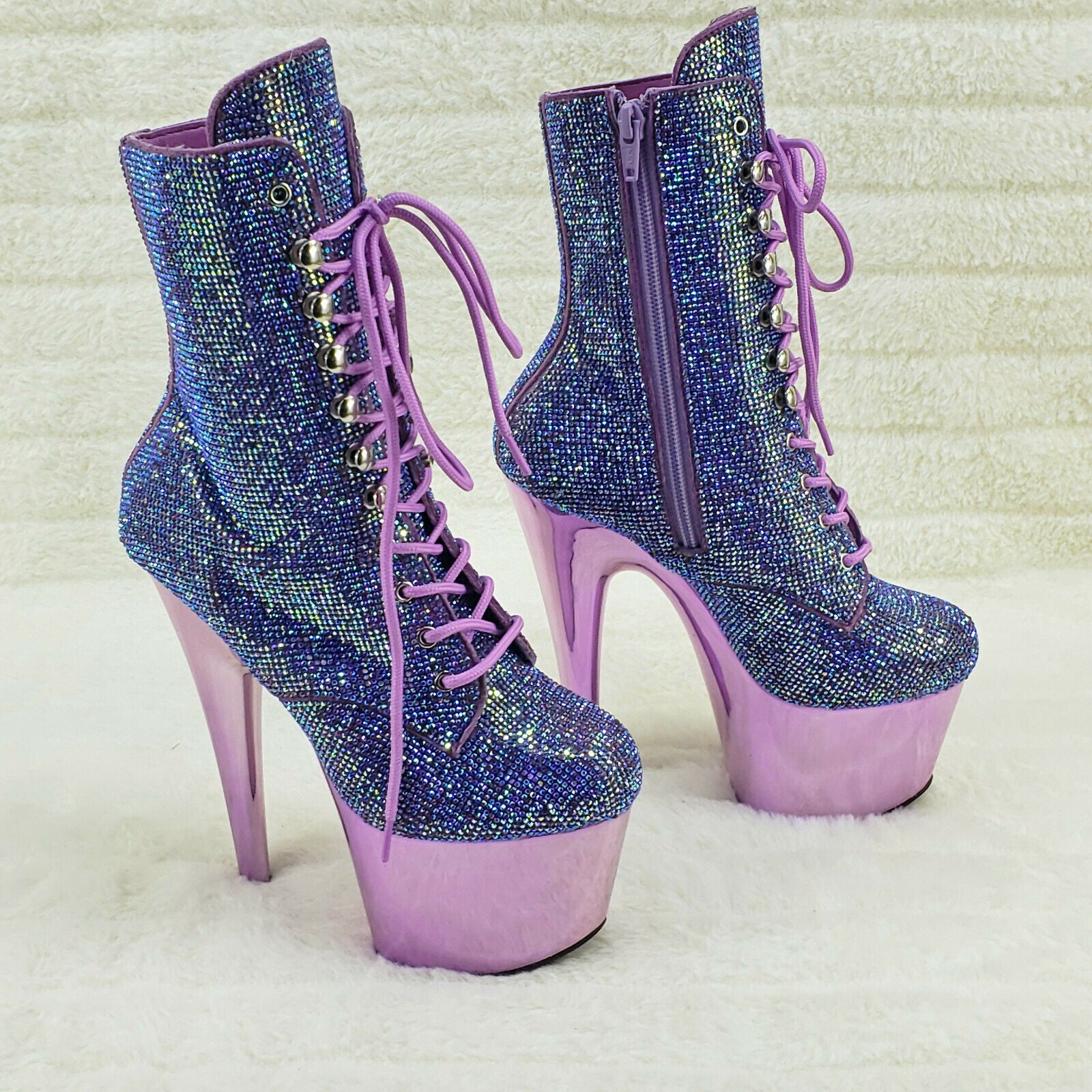 Adore 1020CHRS Lavender Purple Rhinestone 7" High Heel Platform Ankle Boots NY - Totally Wicked Footwear