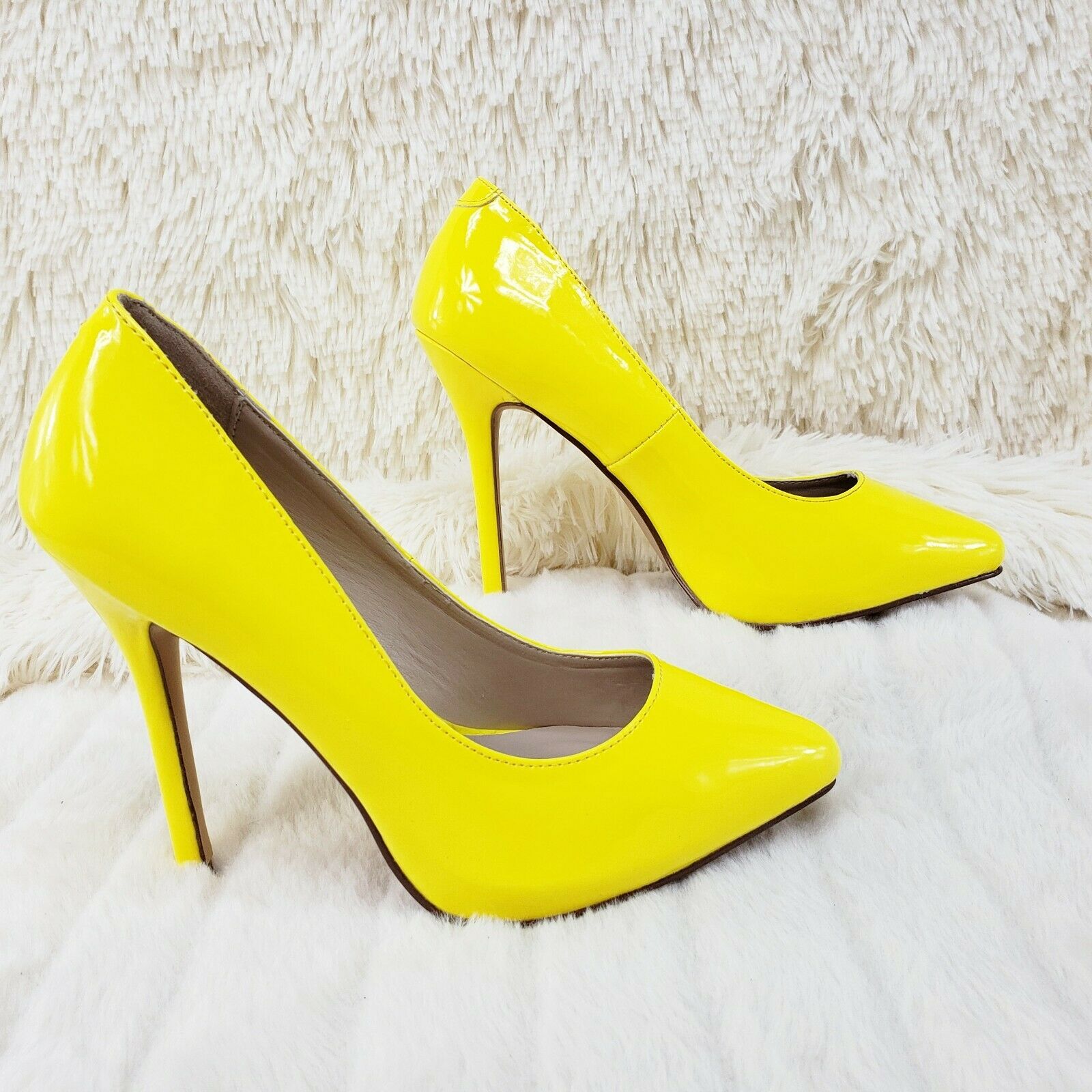 Amuse 20 Neon Yellow Patent 5" High Heel Shoes Pumps NY - Totally Wicked Footwear