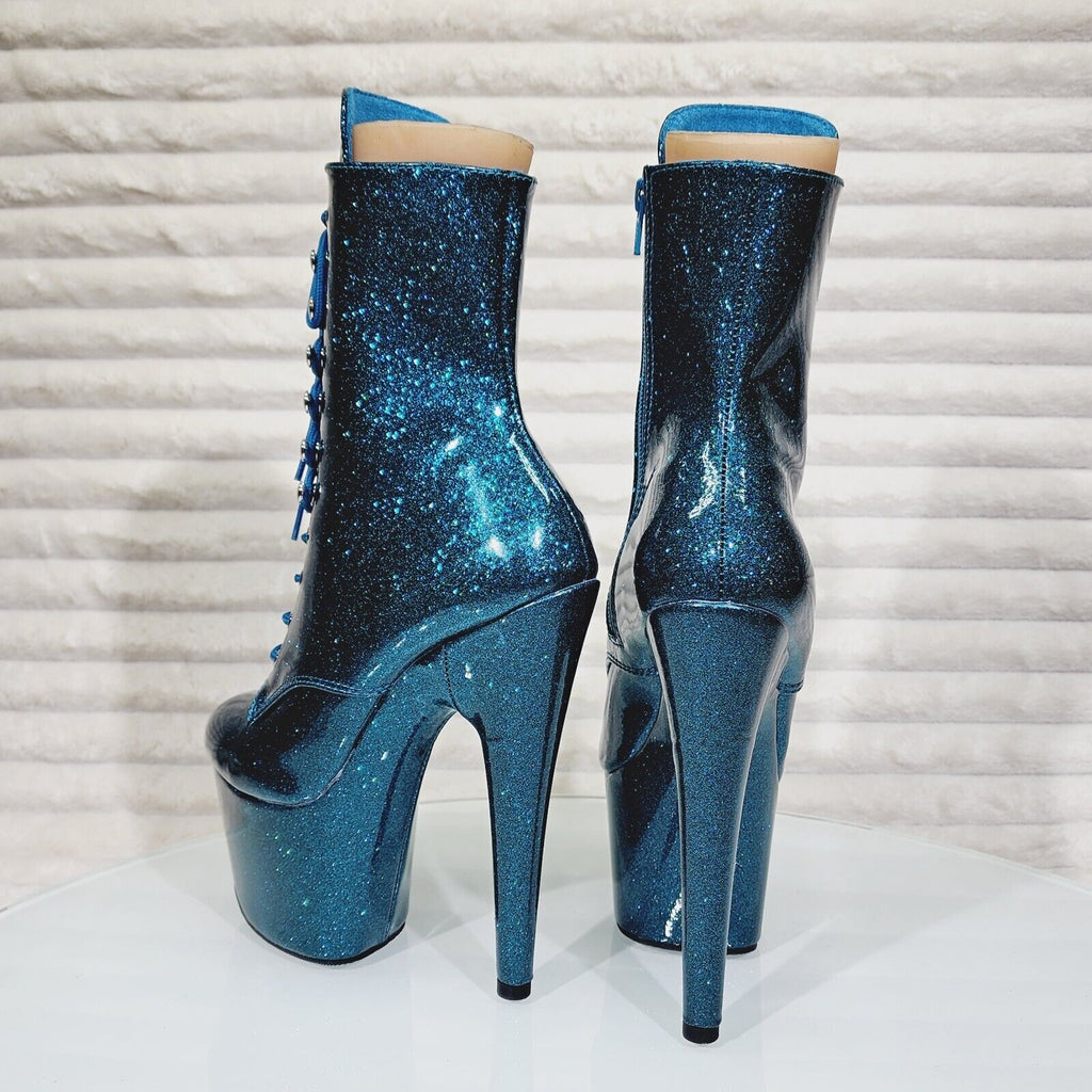 Adore 1020GP Teal Glitter Patent  7" High Heel Platform Ankle Boots NY - Totally Wicked Footwear
