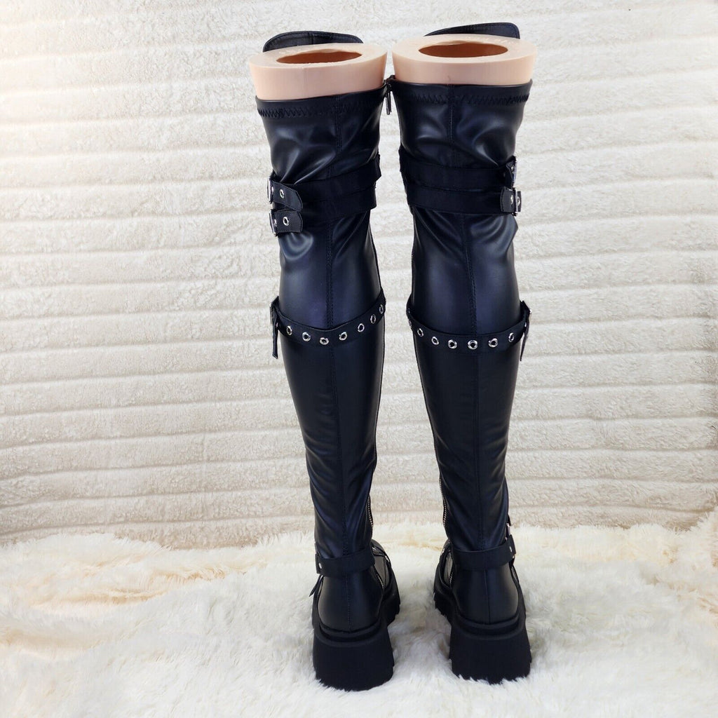 Renegade Goth Punk Rocker Over The Knee Boots With Knee Shield & Chains NY - Totally Wicked Footwear
