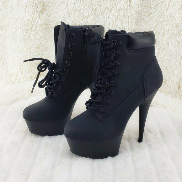 Delight 600tl Black Nubuck Work Style 6" High Heel Ankle Boots US Size 7 - 14 NY - Totally Wicked Footwear