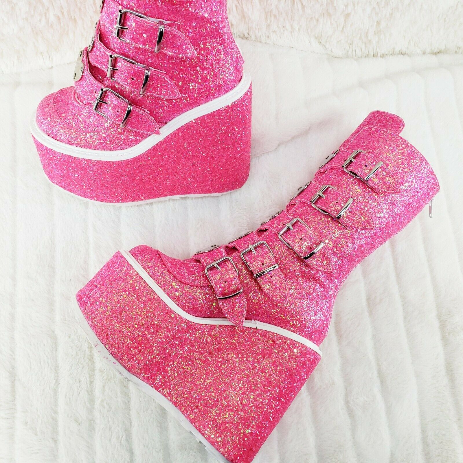 Swing 230G Pink Glitter Boot 5.5" Platform Heart Strap Goth Boots 6 -11  NY - Totally Wicked Footwear