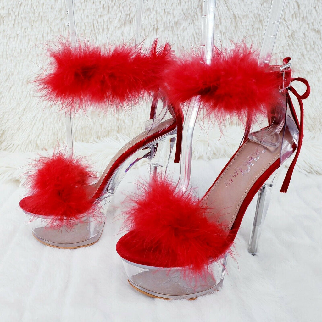 Red Marabou Feather Platform Shoes Sandals 6" High Heel Sandals Shoes - Totally Wicked Footwear