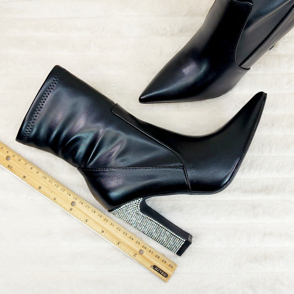 Regal Black Stretch Leatherette Rhinestone Heel Ankle Boots - Totally Wicked Footwear