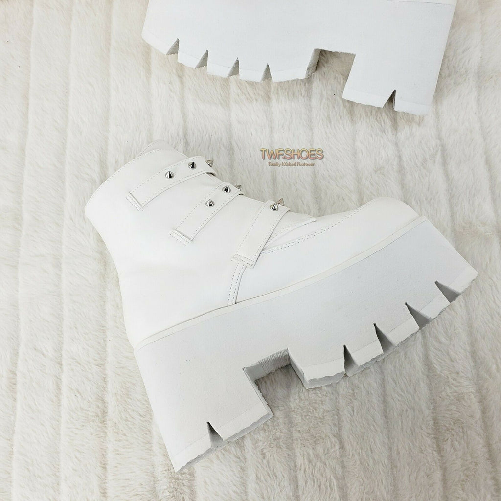 Ashes 55 White Matte Bat 3.5" Platform Heel Combat Goth Punk Boots NY Restocked - Totally Wicked Footwear
