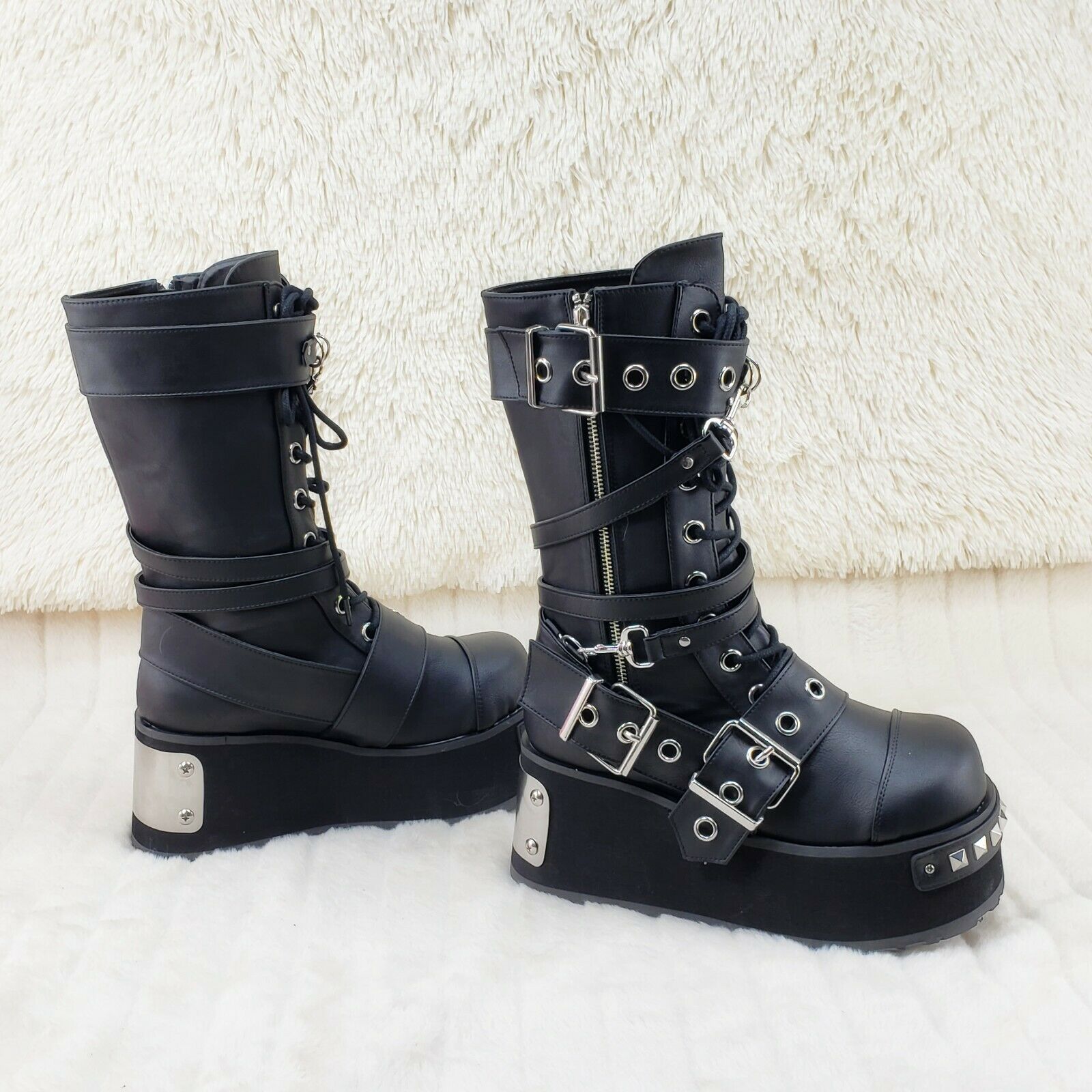 Trashville 250 Multi Strap Goth Punk Rock 3.25" Platform Boot Black Restocked NY - Totally Wicked Footwear