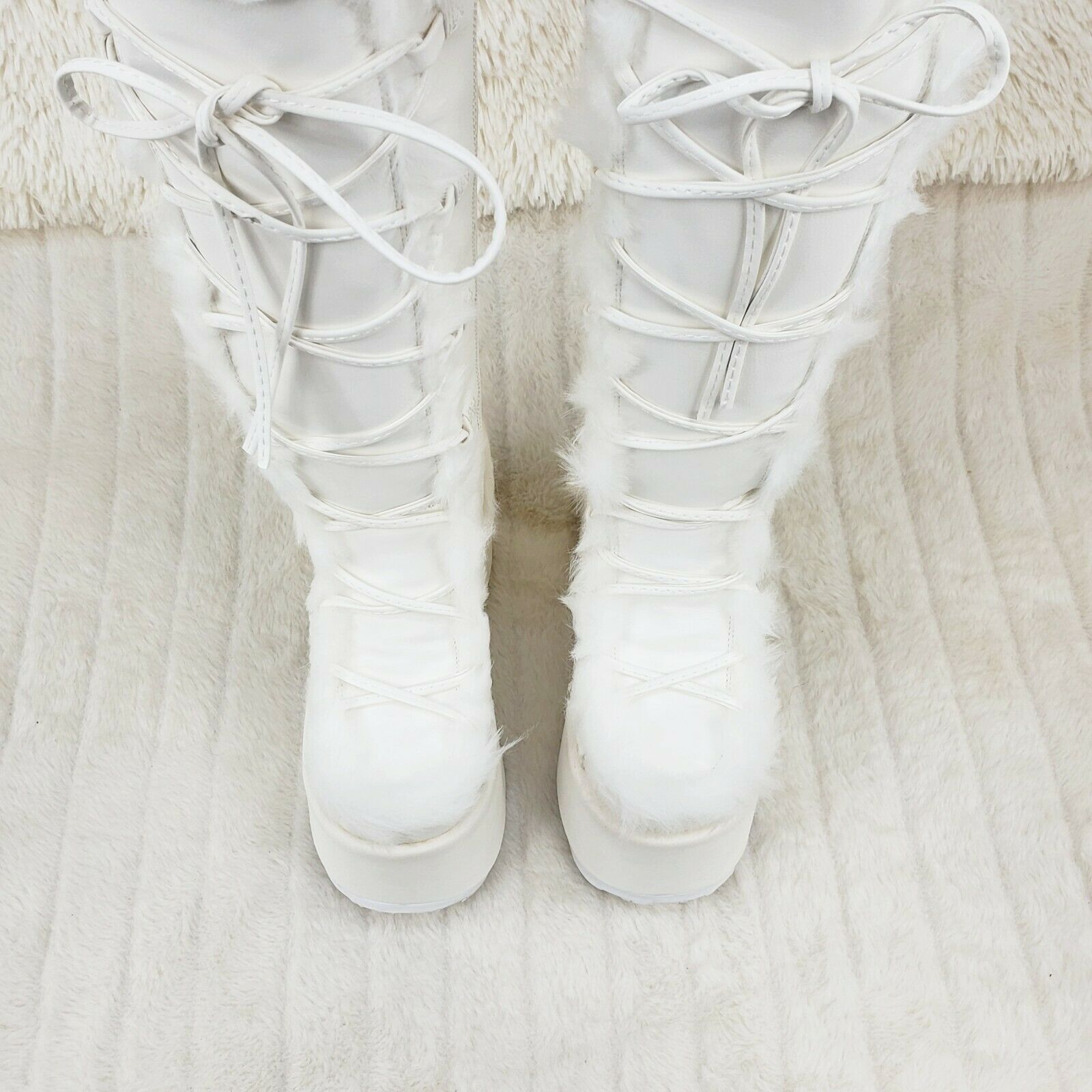 Demonia 311 Camel Stacked White Mammoth Platform Goth Punk Knee Boots NY Restock - Totally Wicked Footwear