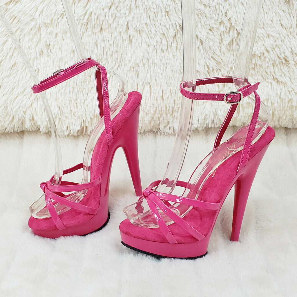 Sultry 638 Hot Pink Patent 6" High Heels Strappy Platform Sandal Shoes In House - Totally Wicked Footwear