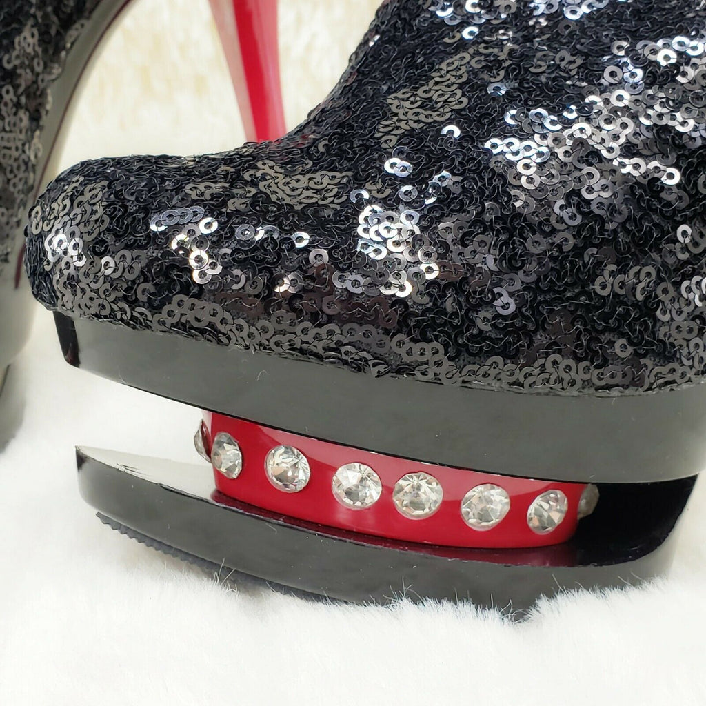 Blondie 1009 Black Sequin  Red High Heel Platform Slouch Ankle Boots NY - Totally Wicked Footwear