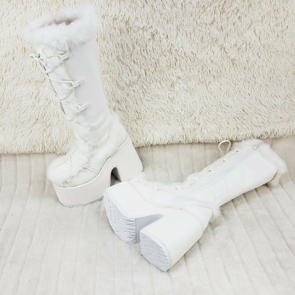 Demonia 311 Camel Stacked White Mammoth Platform Goth Punk Knee Boots NY Restock - Totally Wicked Footwear