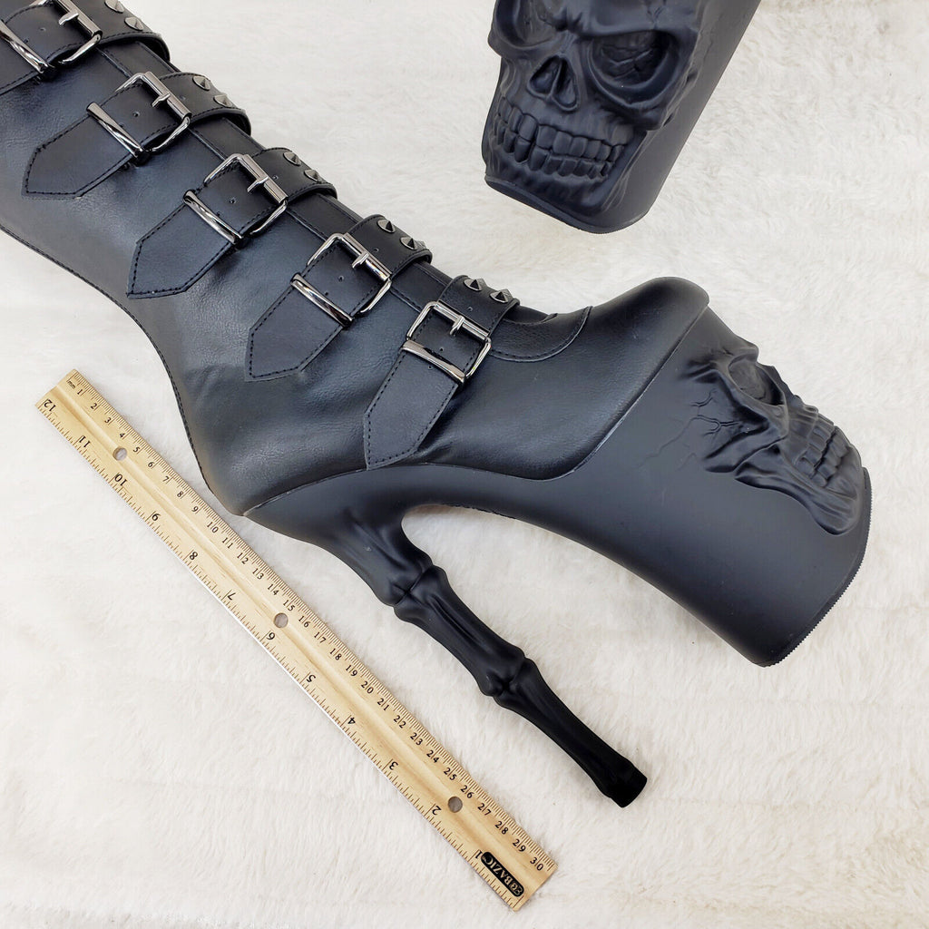 Rapture Black Matte Skull & Bones 8" High Heel Platform Boots IN HOUSE NY 1052 - Totally Wicked Footwear