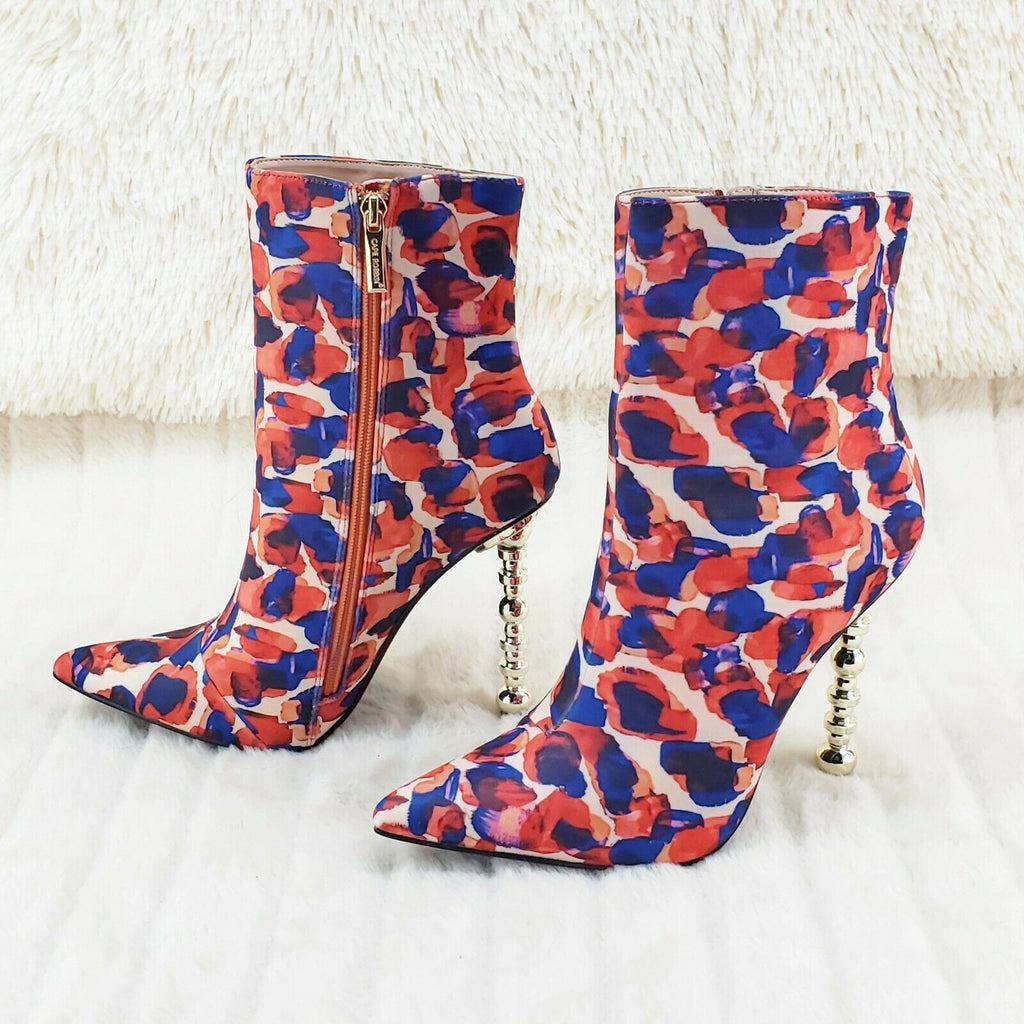 5" Geo Deco High Heel Multi Color Print Pointy Toe Ankle Boots Shawna - Totally Wicked Footwear