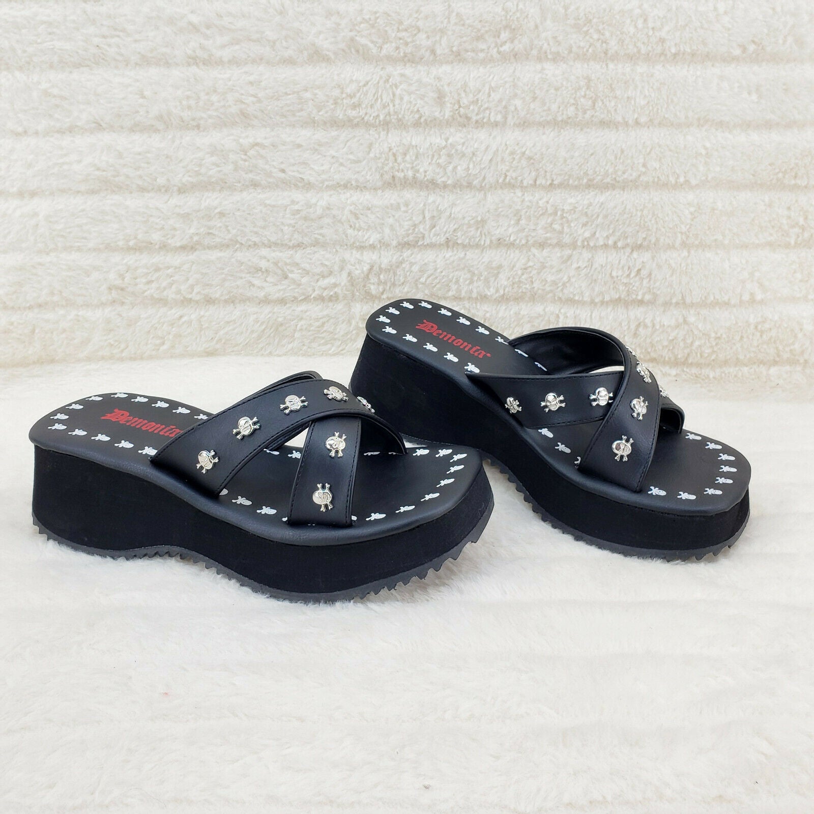 Flip Demonia Goth Slip On Sandals With Skull Studs In House Stock NY 8-12 - Totally Wicked Footwear