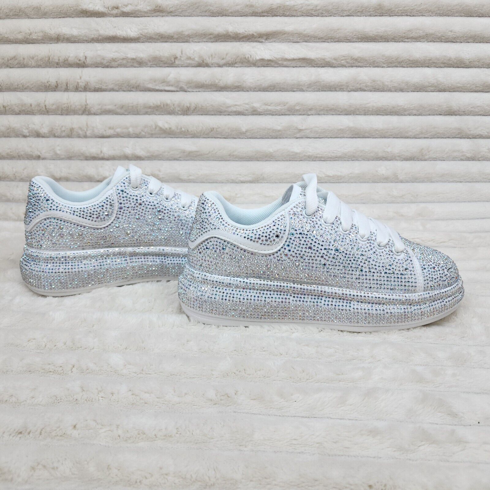 Dazzle Cush White Rhinestone Platform Sneakers Tennis Shoes - Totally Wicked Footwear