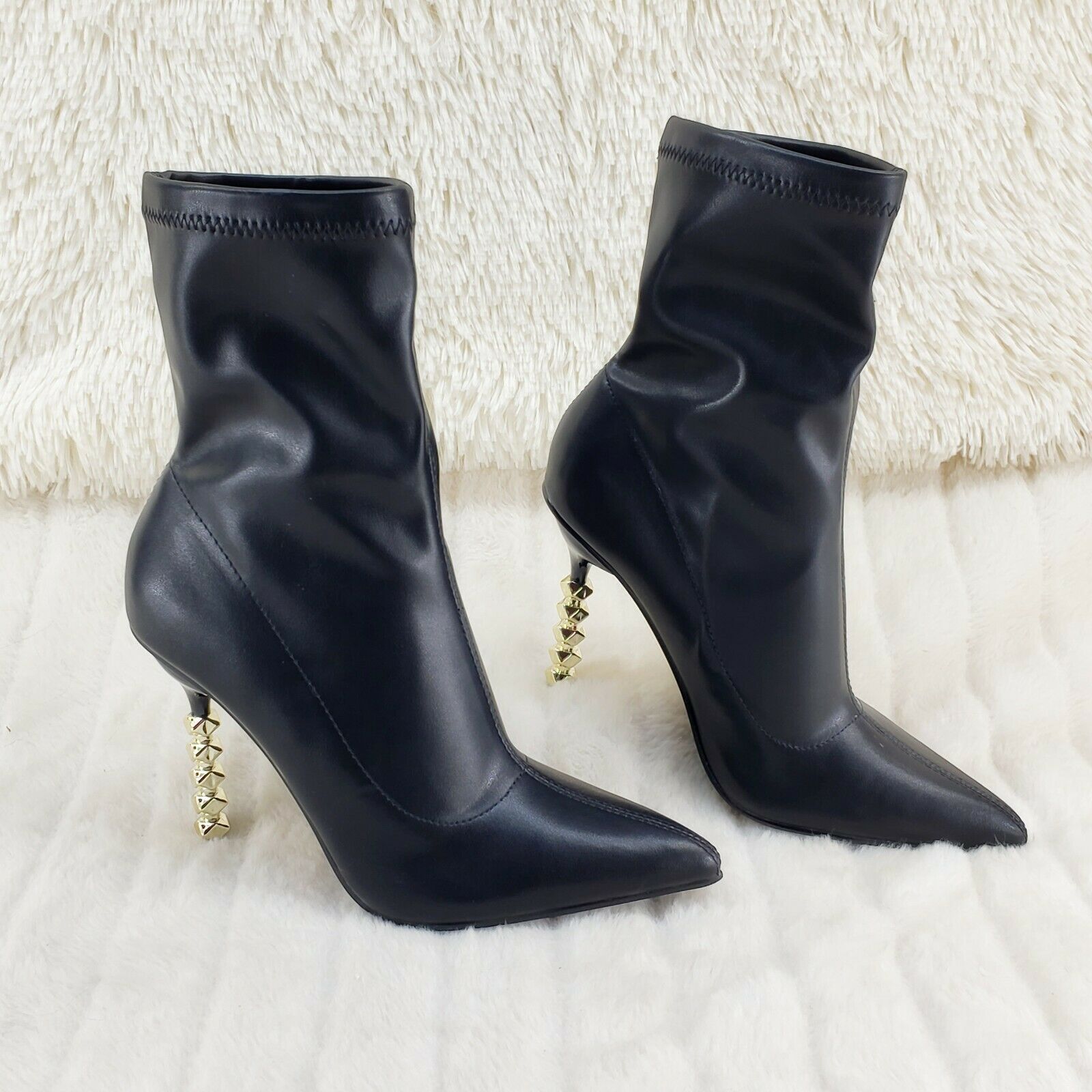 5" Geo Deco High Heel Black Stretchy Pointy Toe Ankle Boots My Vice - Totally Wicked Footwear
