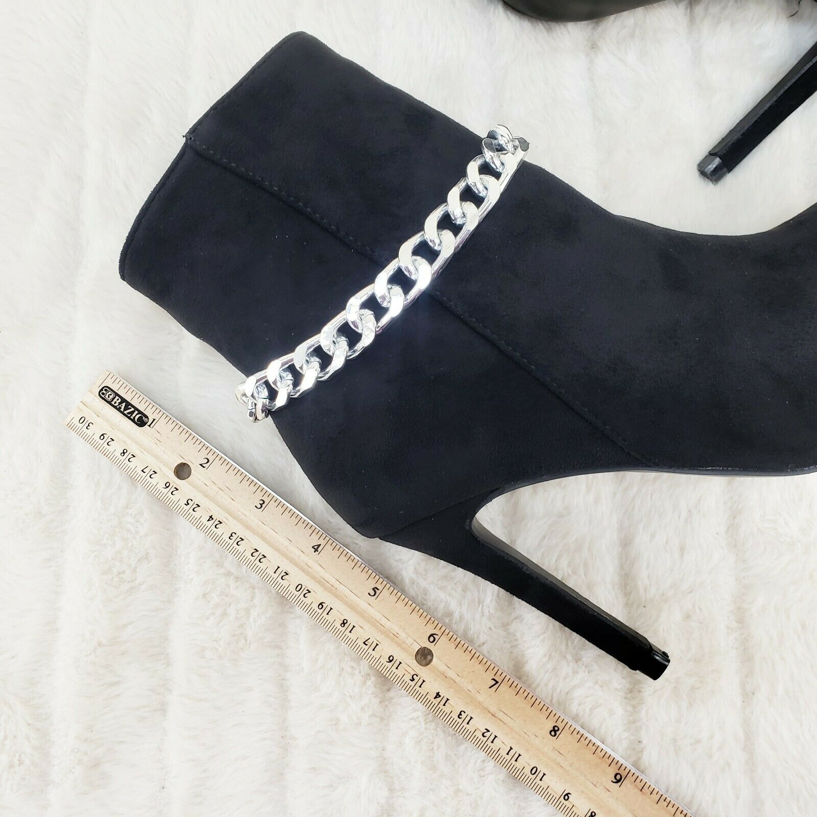 Mata Black FX Suede & Chain Sexy Pointy Toe 4" Stiletto High Heel Ankle Boots - Totally Wicked Footwear