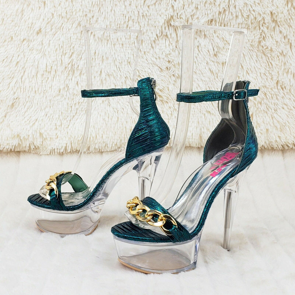 Voltaire Shimmery Green Closed Back Clear Platform High Heels - Totally Wicked Footwear