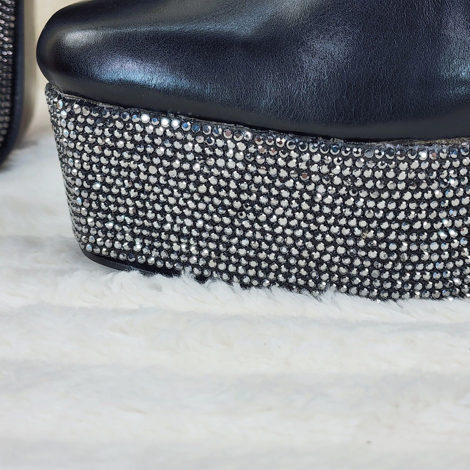 Nikki BLack Leatherette Rhinestone Platform Chunky Heel Ankle Boots - Totally Wicked Footwear