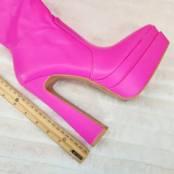 Delicious Hot Pink Fuchsia Pointy Toe Platform High Heel Stretch Thigh Boots - Totally Wicked Footwear