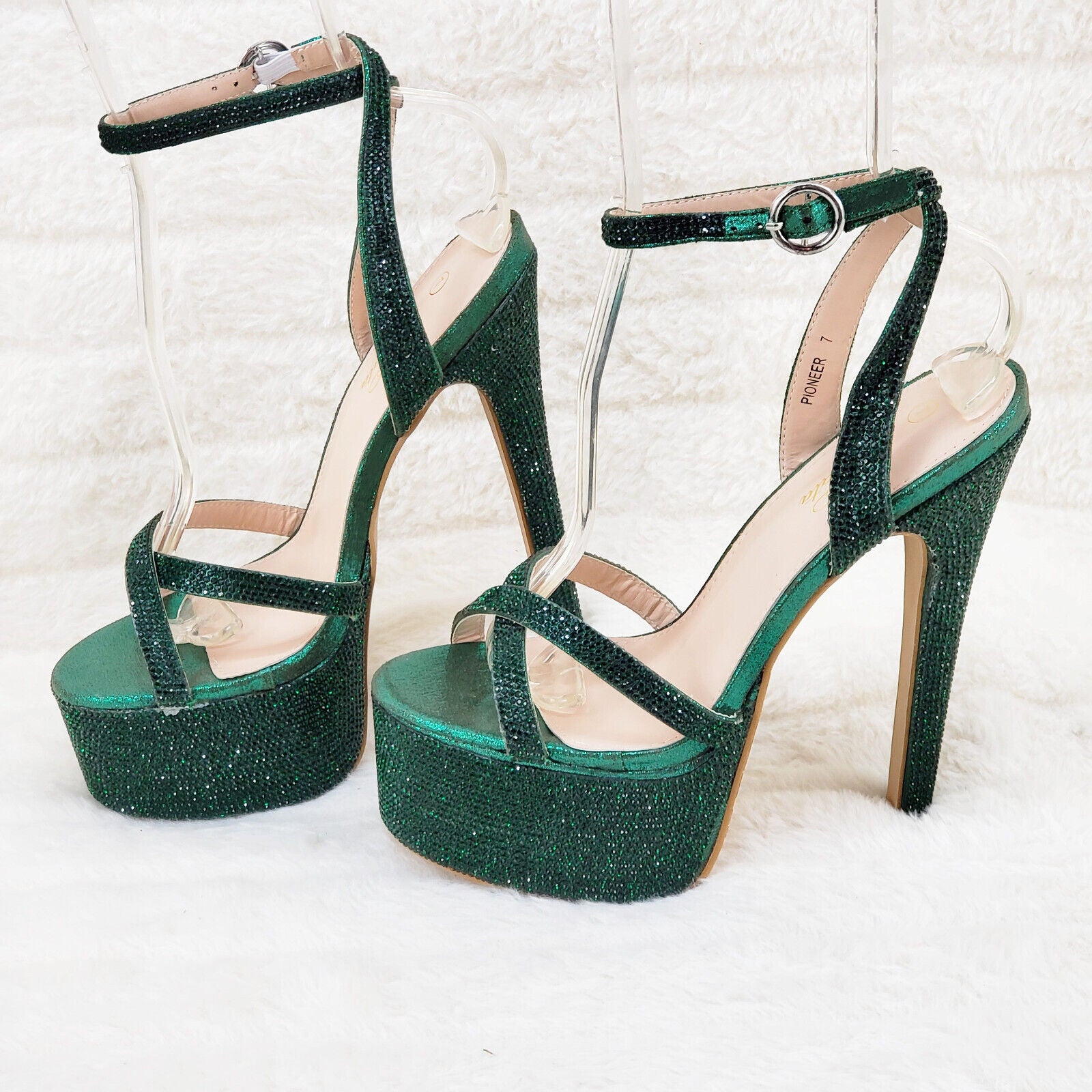 Bejeweled Pioneer Emerald Green Sparkling Rhinestone Platform 6.5" Heels Shoes - Totally Wicked Footwear
